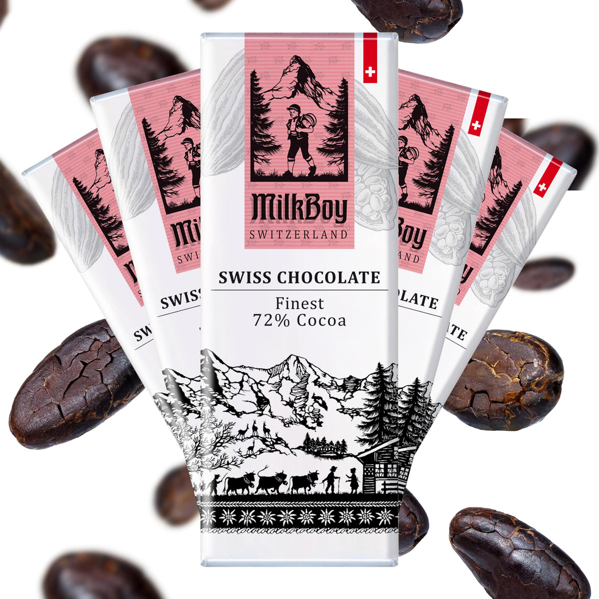 MilkBoy dark chocolate 72% bar pack front, ideal for sharing.