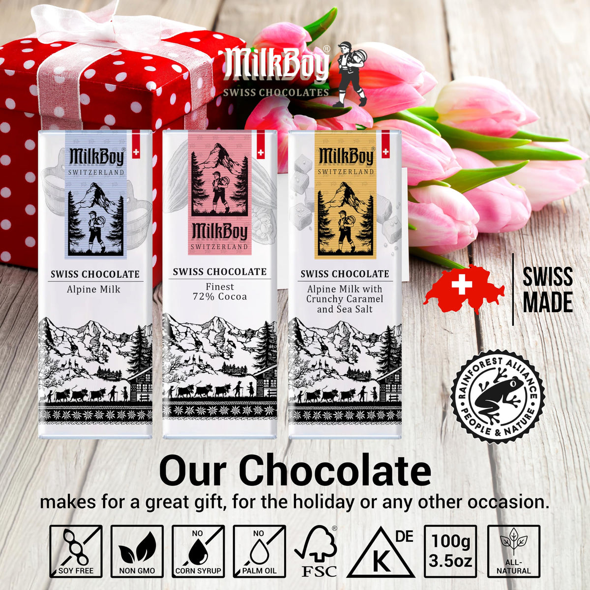MilkBoy store display with a collection of gourmet bars.