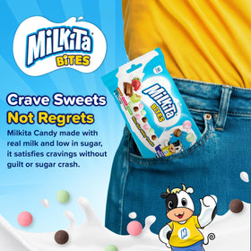 Milkita Bites on desk drawer, midday energy smile