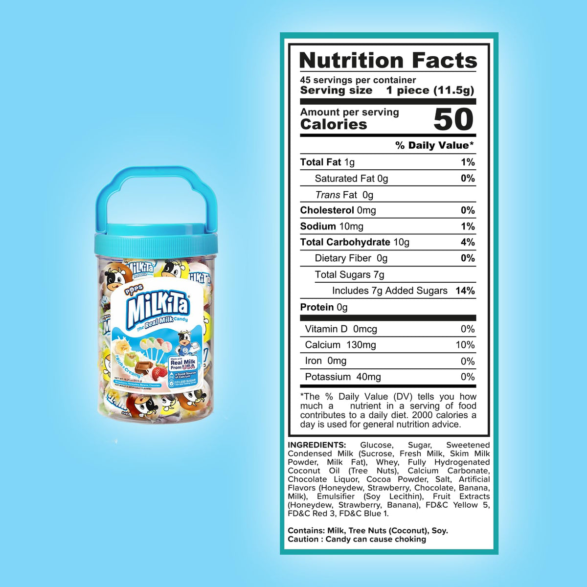 Milkita lollipop jar sealed for freshness emphasizes easy storage and long-lasting taste.