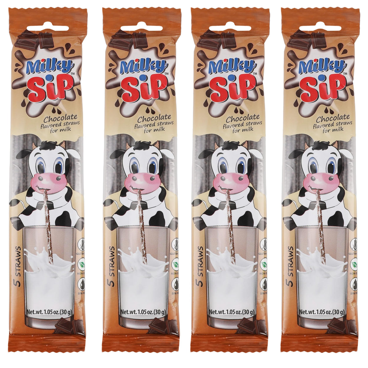 Milky Sip chocolate flavored straw pack ready for easy flavored milk.