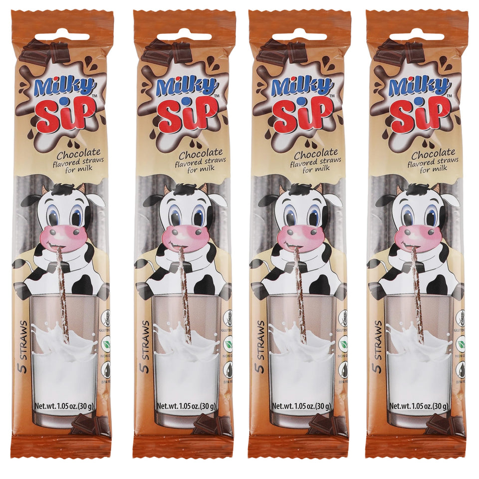 Milky Sip chocolate flavored straw pack ready for easy flavored milk.