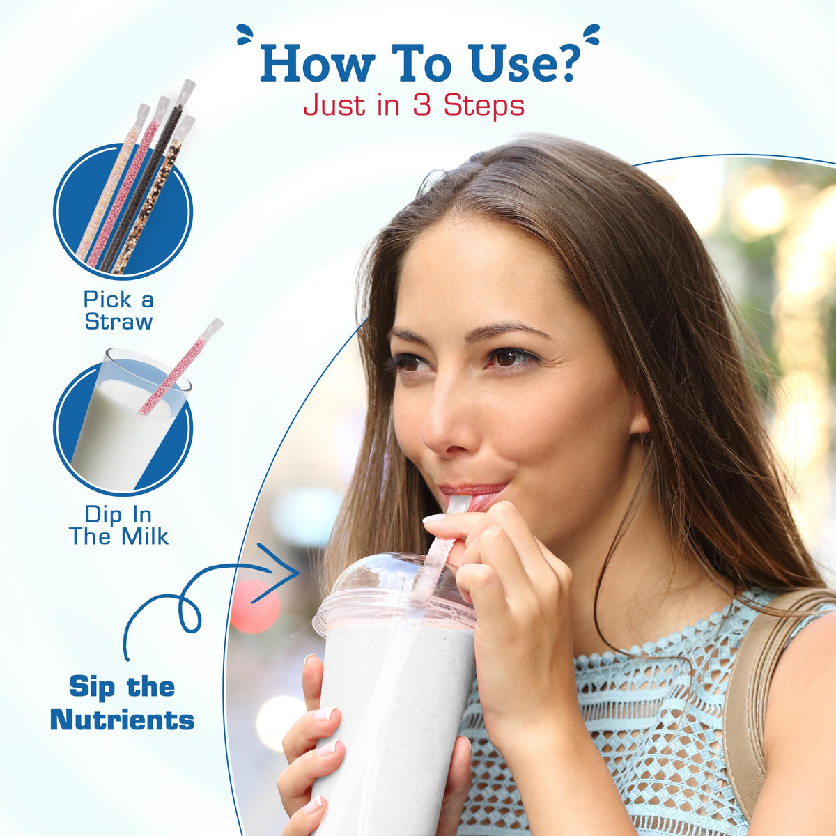 Compact storage of Milky Sip straws; no refrigeration needed.