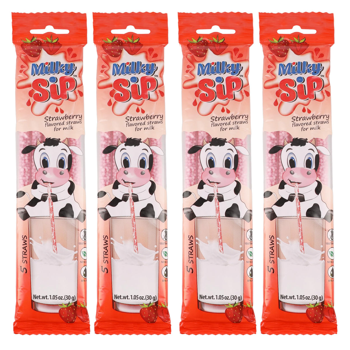 Milky Sip strawberry flavor straws packaging ready for busy families.