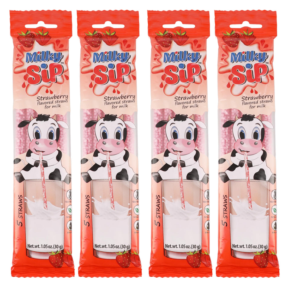 Milky Sip strawberry flavor straws packaging ready for busy families.