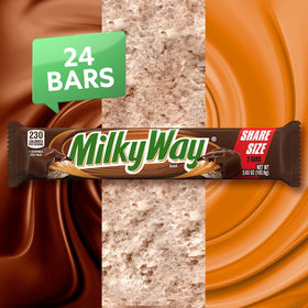 Milky Way caramel, nougat, and milk chocolate close-up showing creamy texture.