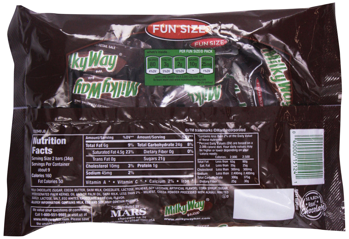 Milky Way Fun Size Snacks chocolate caramel nougat close-up highlights creamy texture and indulgence.