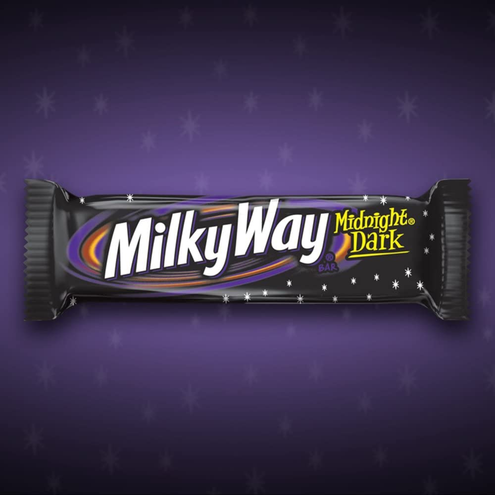 Milky Way Midnight Dark chocolate exterior wrapped in foil.