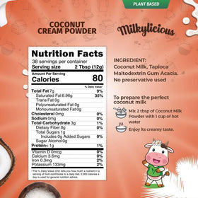 Milkylicious coconut cream powder dissolving in water for mess-free cooking.