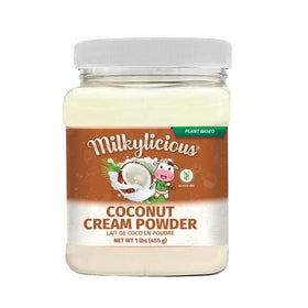 Milkylicious coconut cream powder packaging showcases convenient dairy-free creamer.