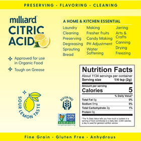 Milliard Citric Acid 5-Pound powder closeup, fine granules ideal for baking.