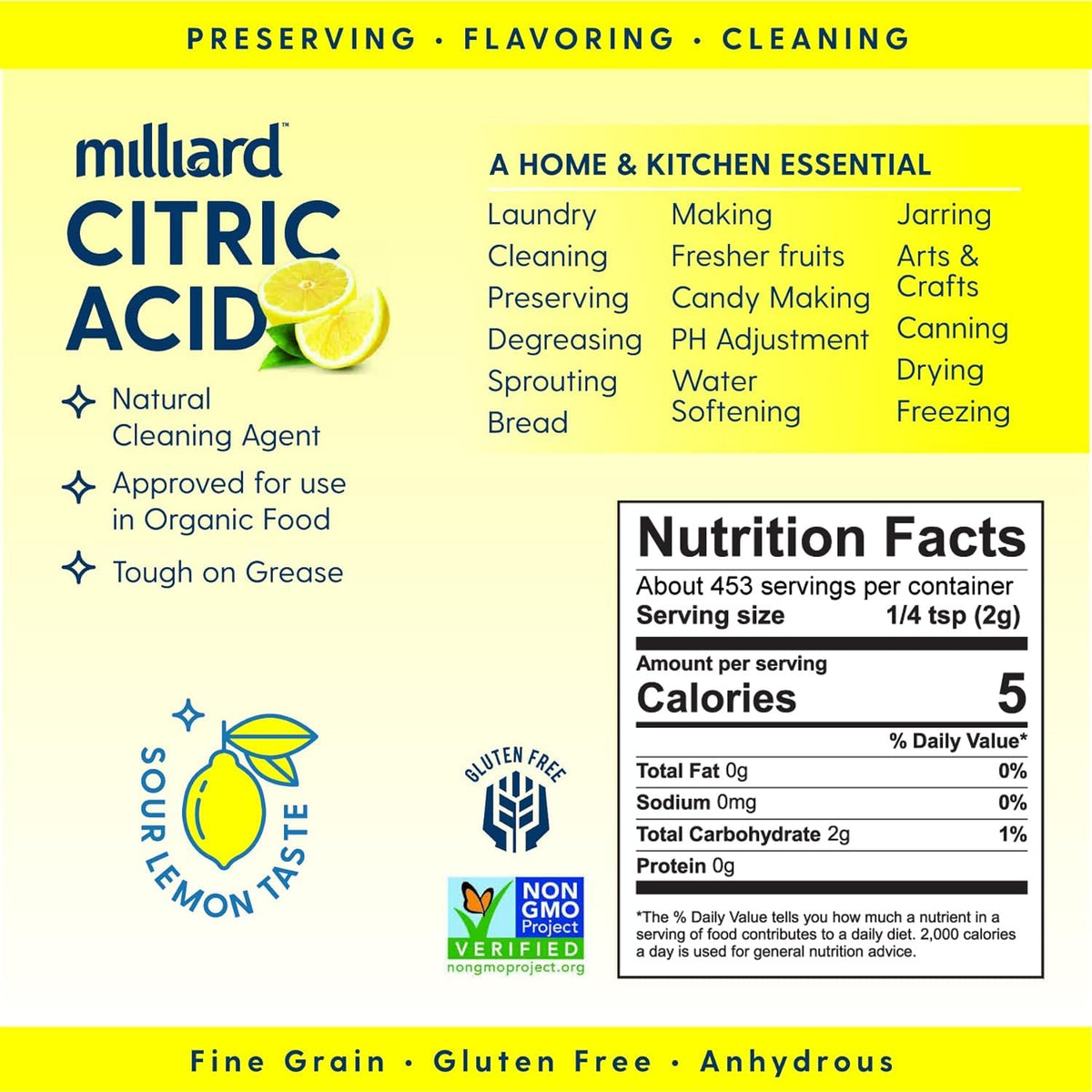 Milliard Citric Acid Powder for bath bombs and fizzy DIY projects