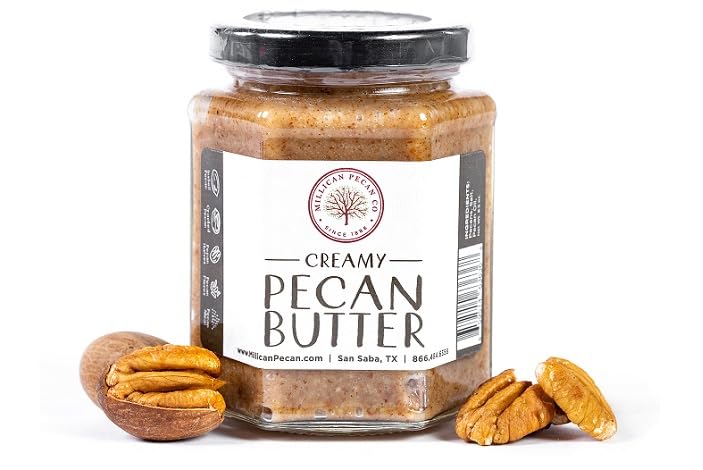 Millican Pecan Pure Fresh Pecan Butter jar shows creamy spread for easy, rich flavor.