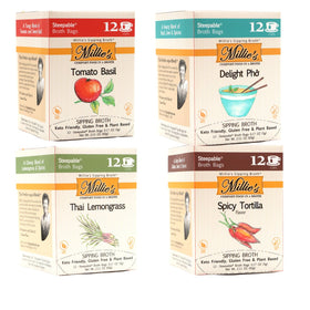 Millie's Sipping Broth four-flavor assortment for quick vegan snacking