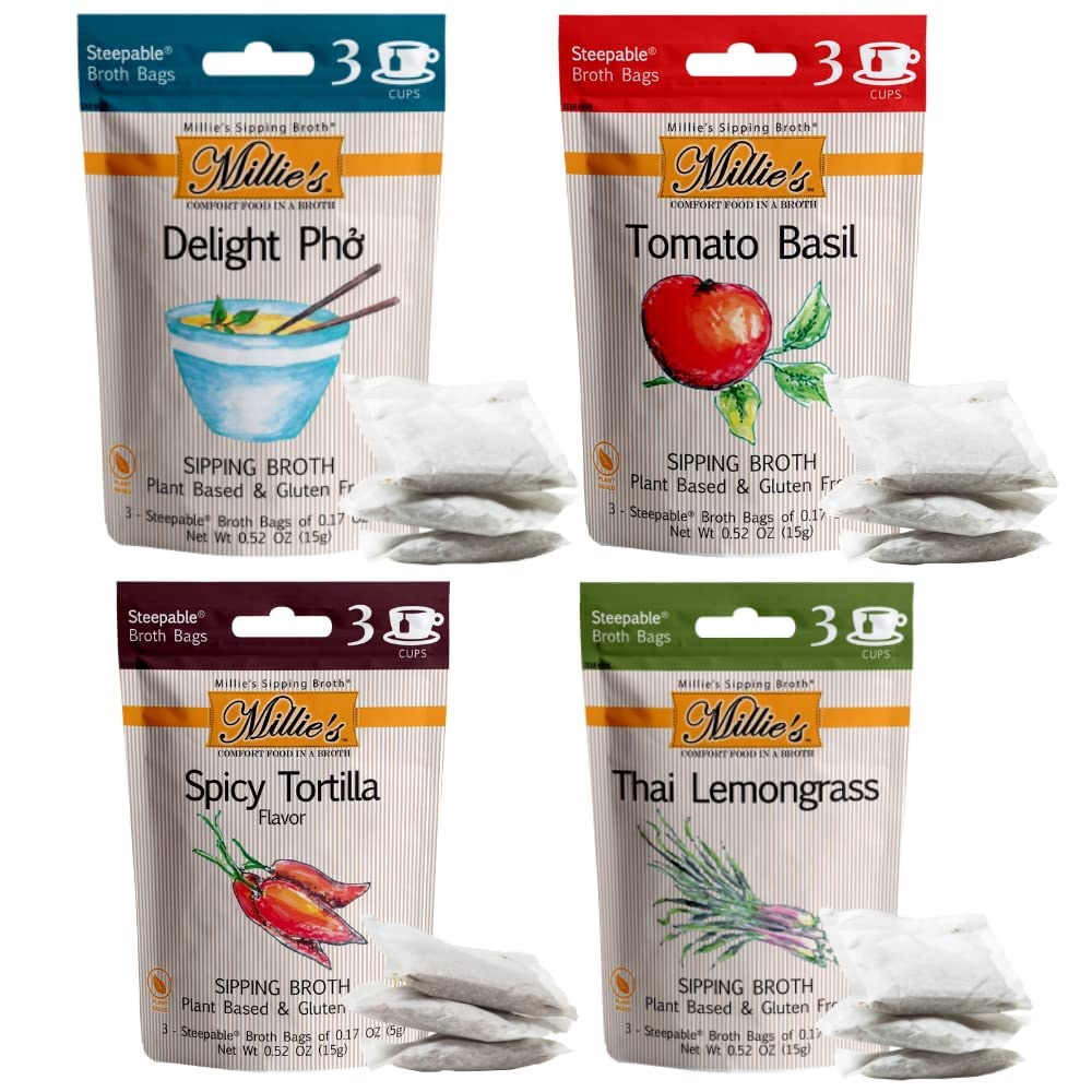 Millie's Sipping Broth ingredients close-up highlighting simple plant-based components