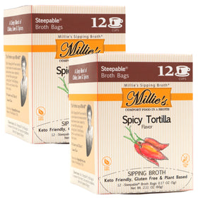Millie's Sipping Broth vegetable broth bottle showing gluten-free vegan base for comforting sips