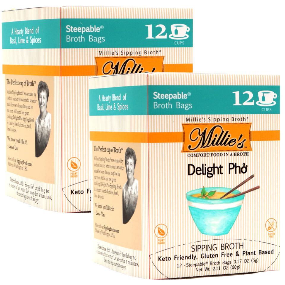 Millie's Sipping Broth vegetable broth box highlights gluten-free, keto-friendly flavor for everyday cooking.