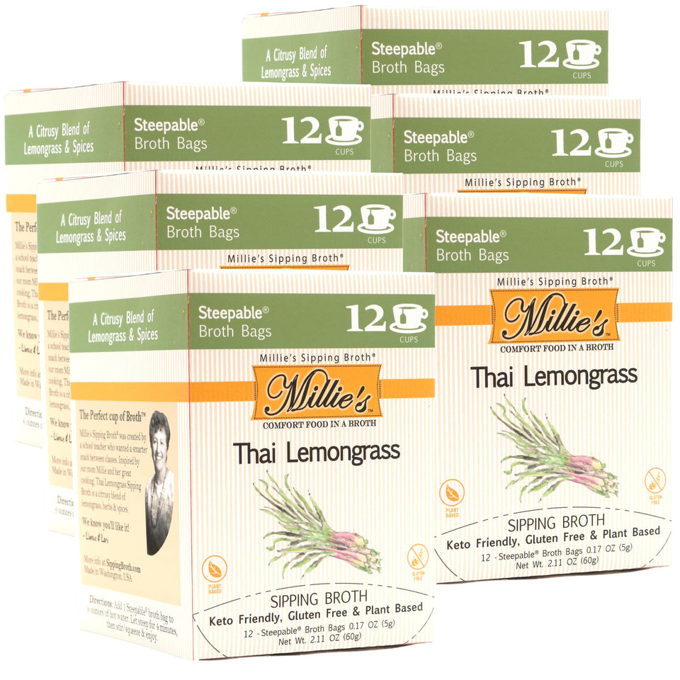 Millie's Thai Lemongrass Sipping Broth gift box with reusable design for grab-and-go moments