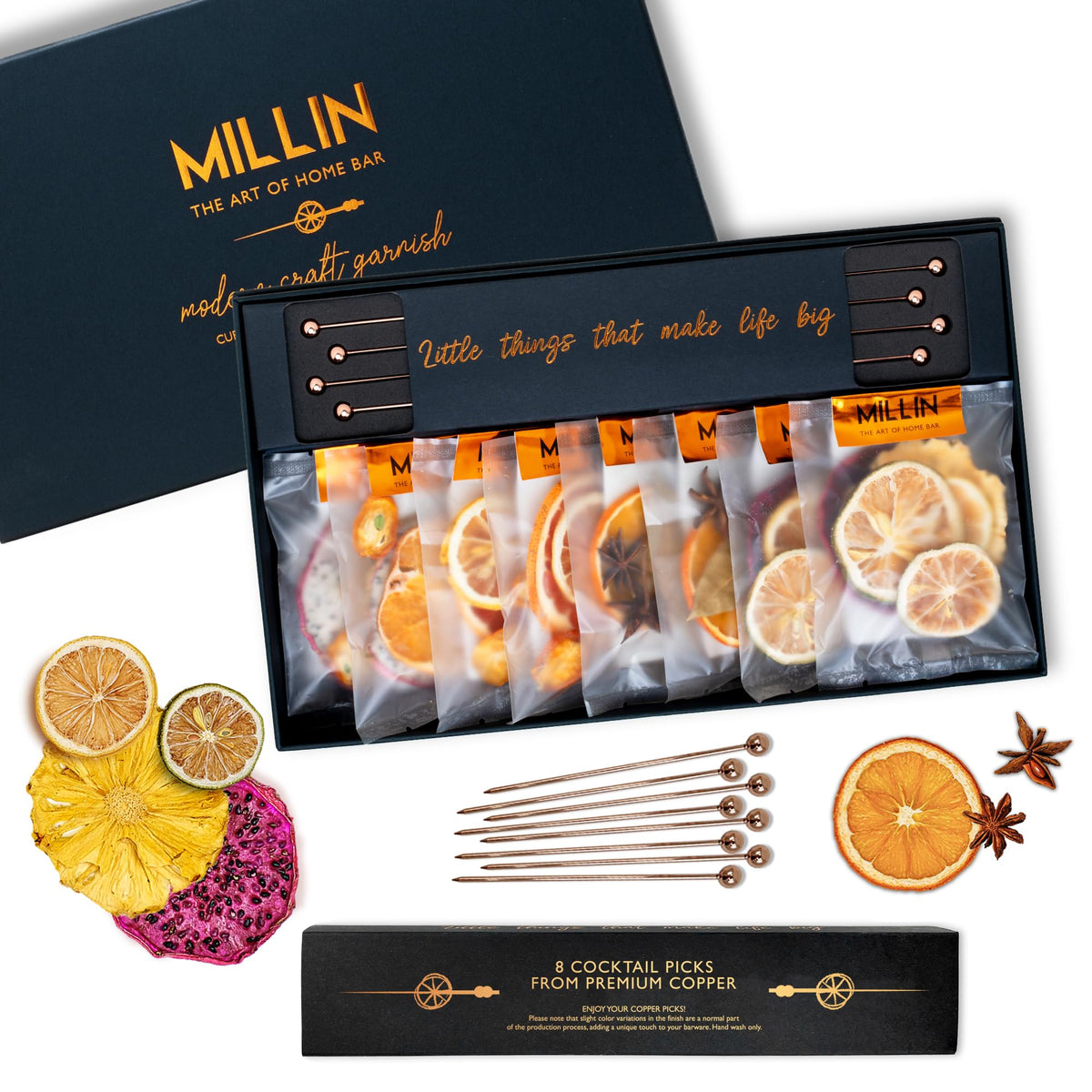 Millin Gourmet Garnish Gift Set fruit slices for vibrant home cocktails and presentation