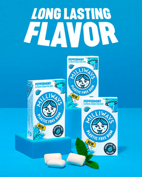 Milliways Peppermint gum pieces in hand demonstrate convenient, everyday chewing on the go.