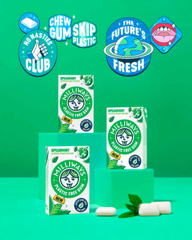 Milliways Spearmint gum label highlights natural ingredients.
