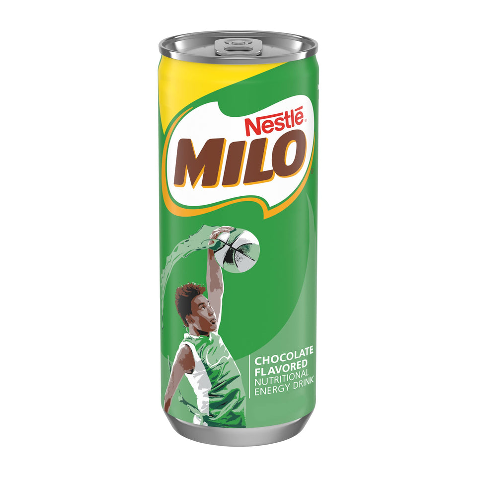 MILO chocolate drink can front with brand and ready-to-drink appeal