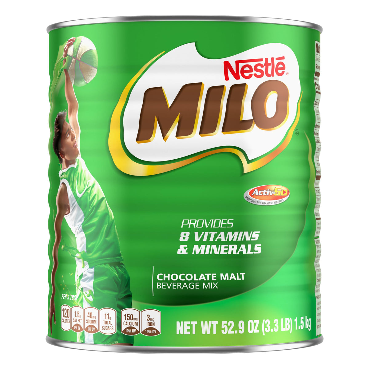 MILO chocolate malt beverage can front with trusted branding