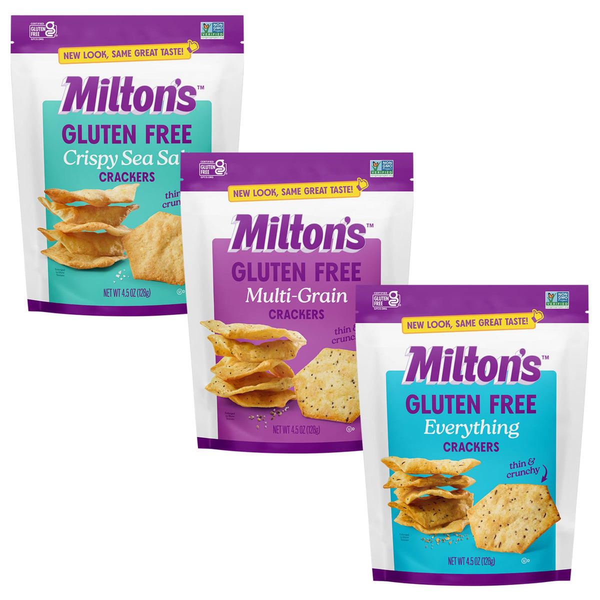 Milton’s Craft Bakers Crackers Crispy Sea Salt, ideal for dipping and on-the-go snacking.