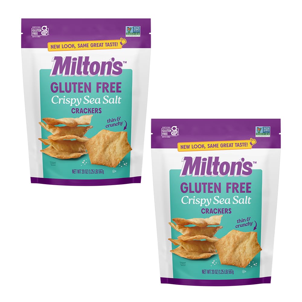 Milton's Craft Bakers Gluten Free Crackers sea salt front view, crisp texture ideal for dipping