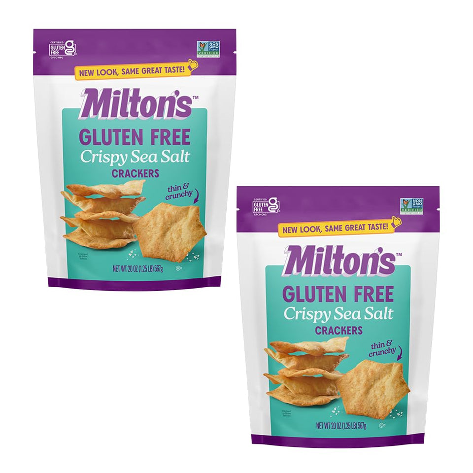 Milton's Craft Bakers Gluten Free Crackers sea salt front view, crisp texture ideal for dipping