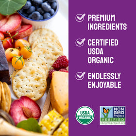 Milton's Craft Bakers Organic Crackers packaging highlighting certifications