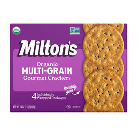 Milton's Craft Bakers Organic Multi-Grain crackers packshot ideal for sharing with cheeses.