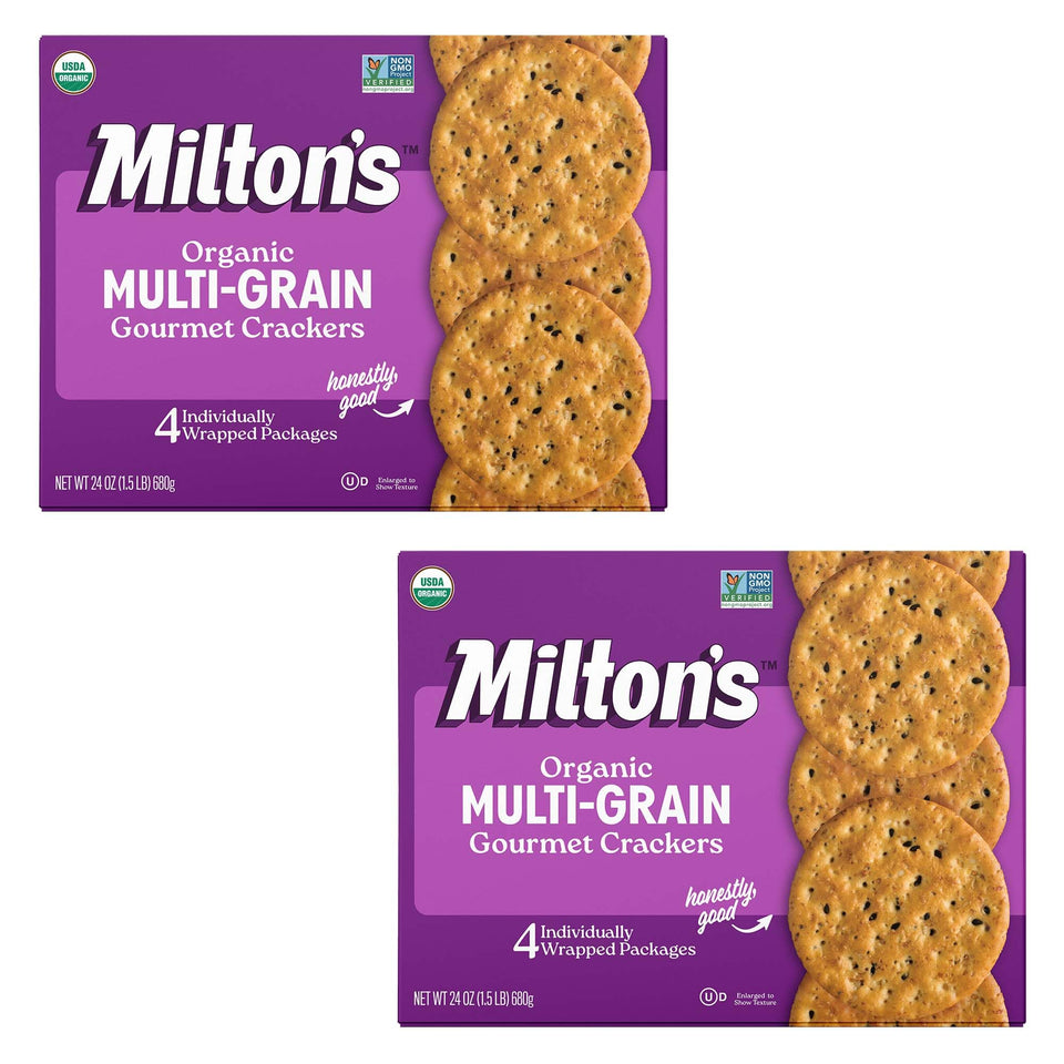 Milton's Organic Multi-Grain Crackers pack shot for entertaining.