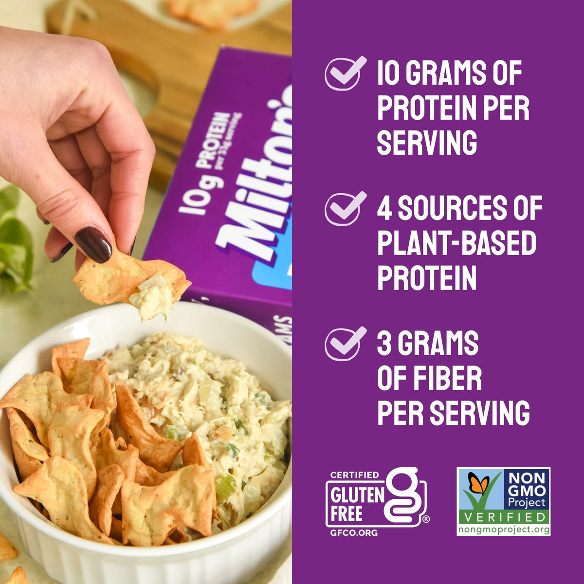 Milton's Protein Crackers Everything ingredients blend with plant-based proteins