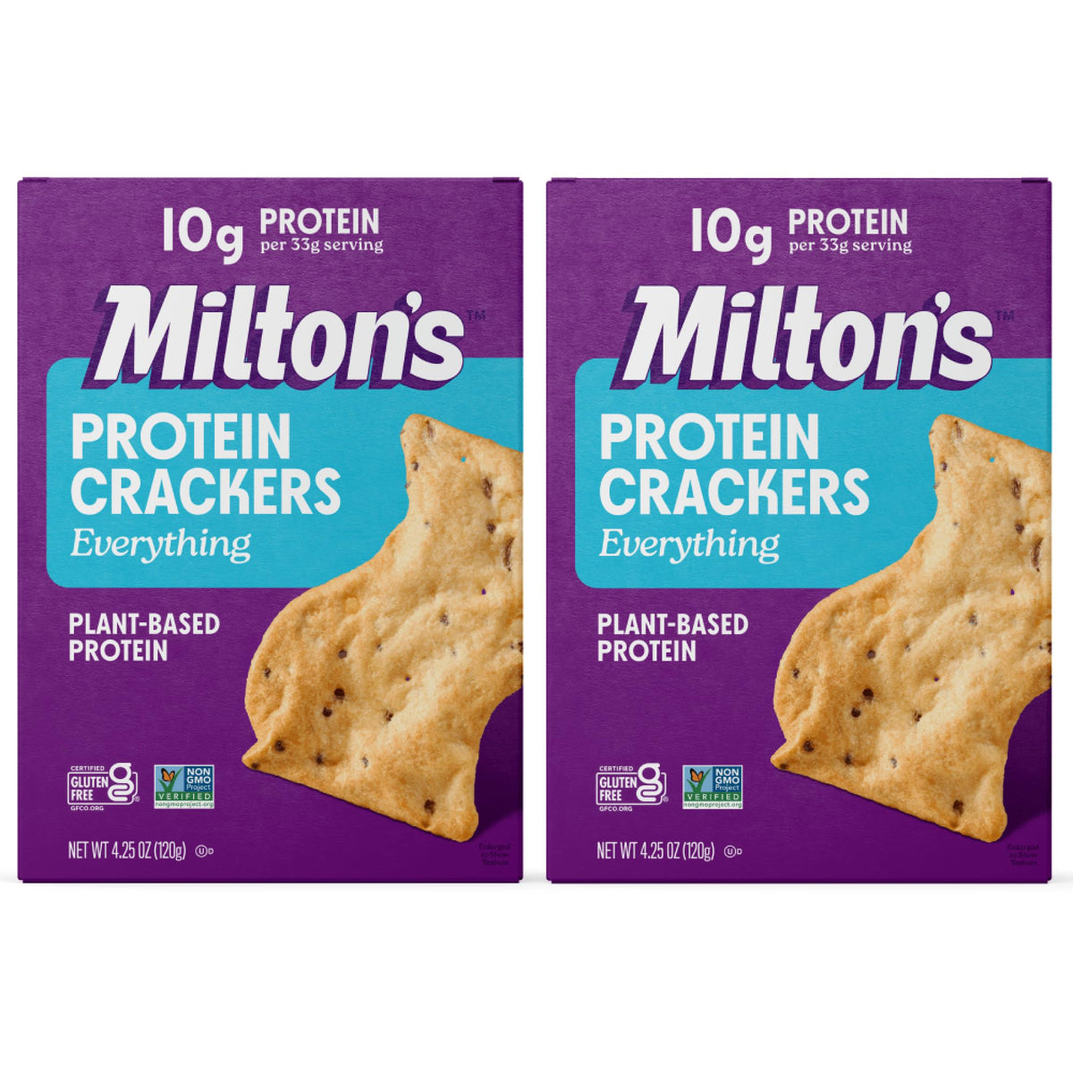 Milton's Protein Crackers Everything pack shot, protein-packed snack option