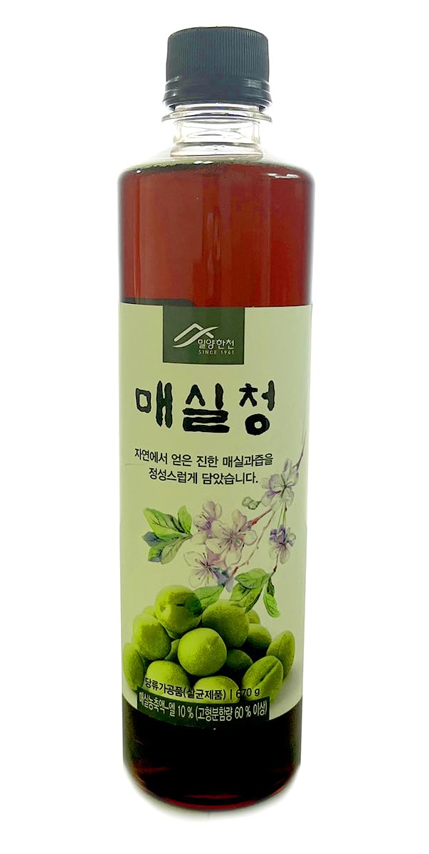 Milyang Maesil Cheong bottle on shelf for cooking and tea use.