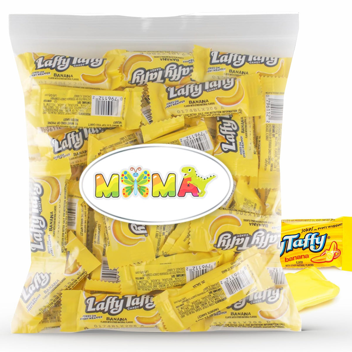 MIMA MIMA banana taffy wraps in a 1lb bulk pack for party favors.