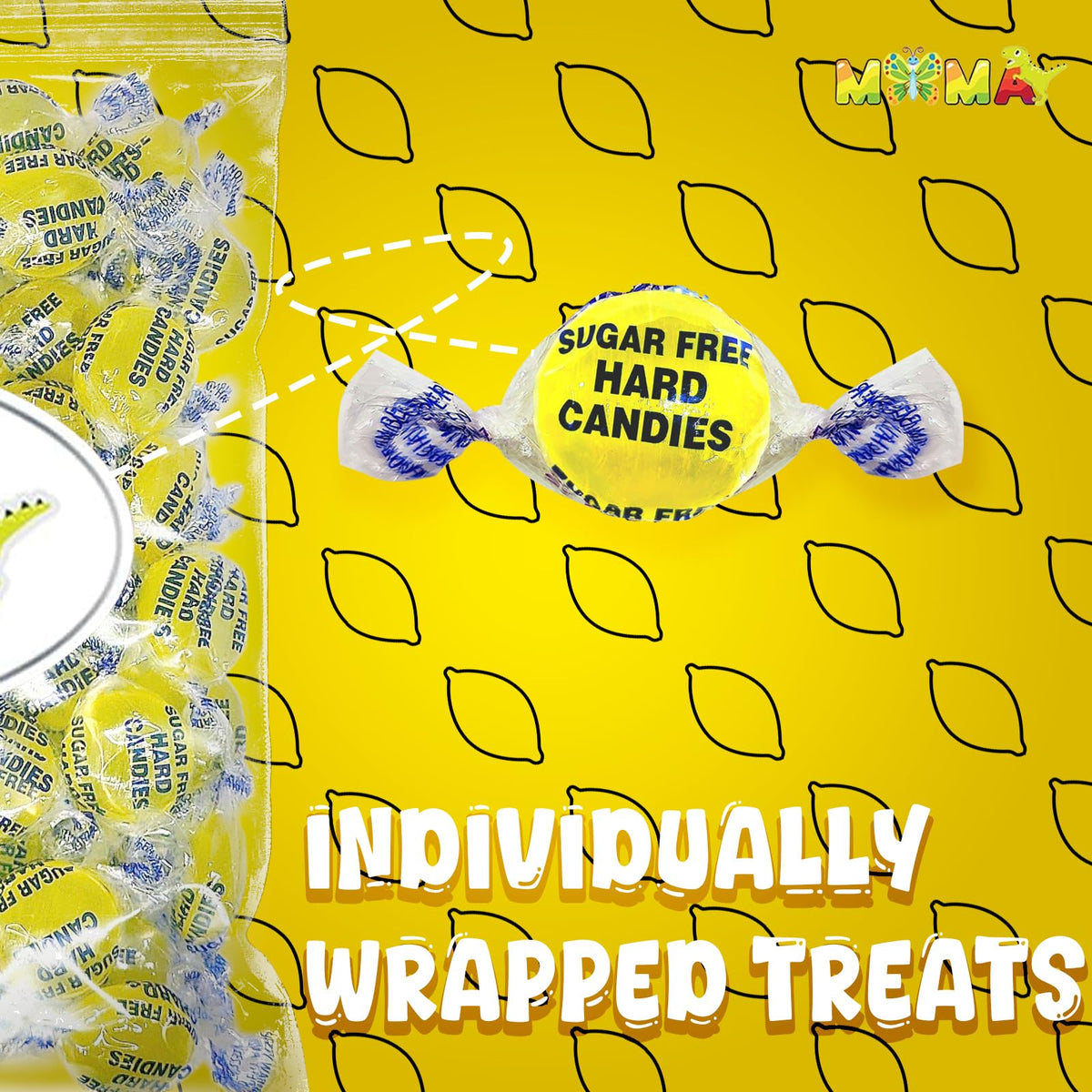 MIMA MIMA sugar-free lemon drops individually wrapped candies for easy sharing and freshness.