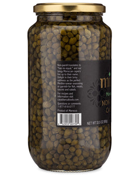 Mina Capers Non Pareil emerald pearls ready to elevate salads and sauces.