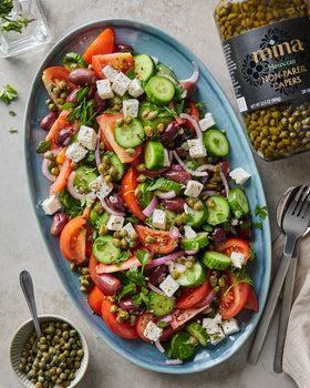 Mina Capers Non Pareil jar stored in a pantry for easy cooking prep.