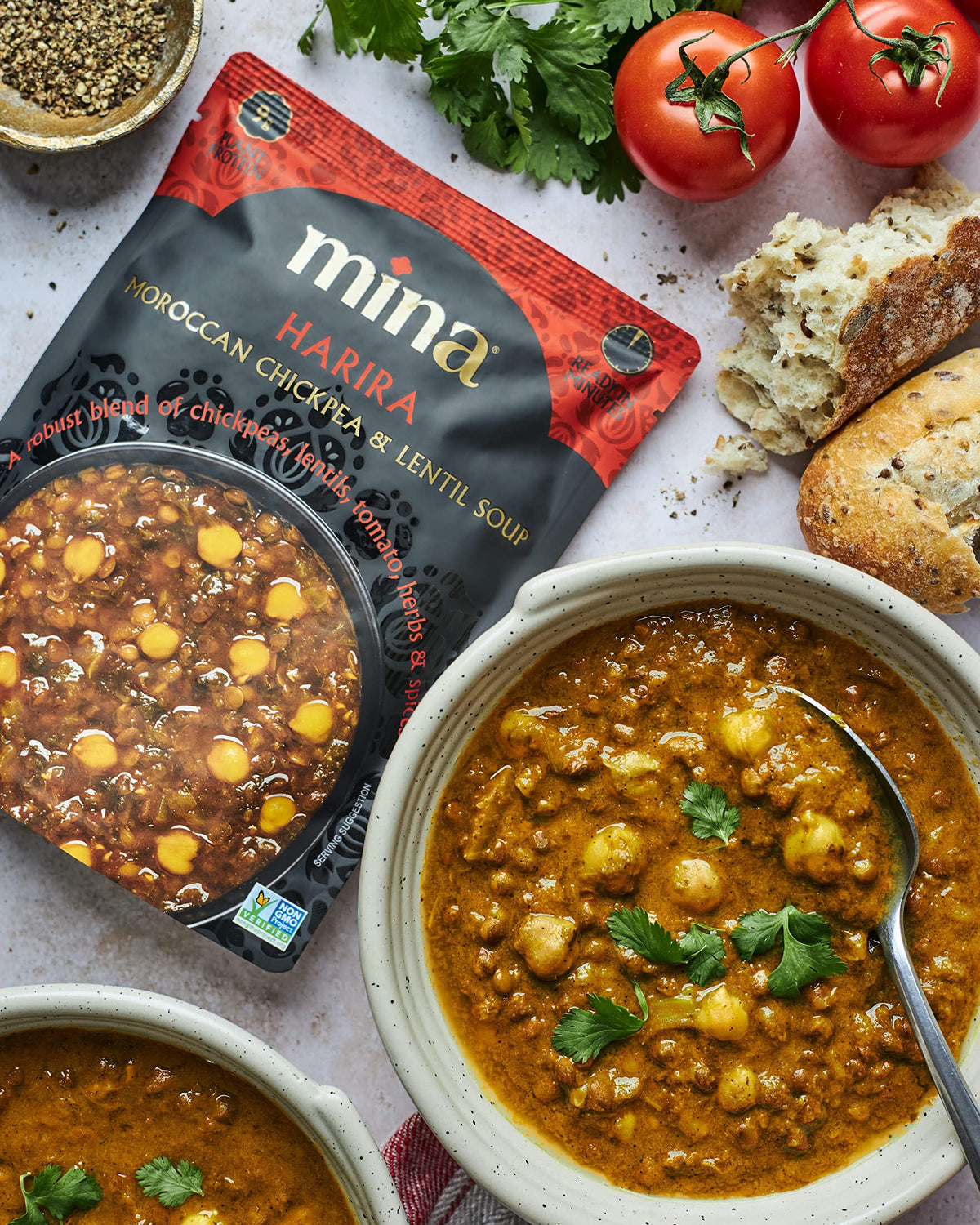 Nutritional highlight: Mina Harira offers 9g plant protein per serving.