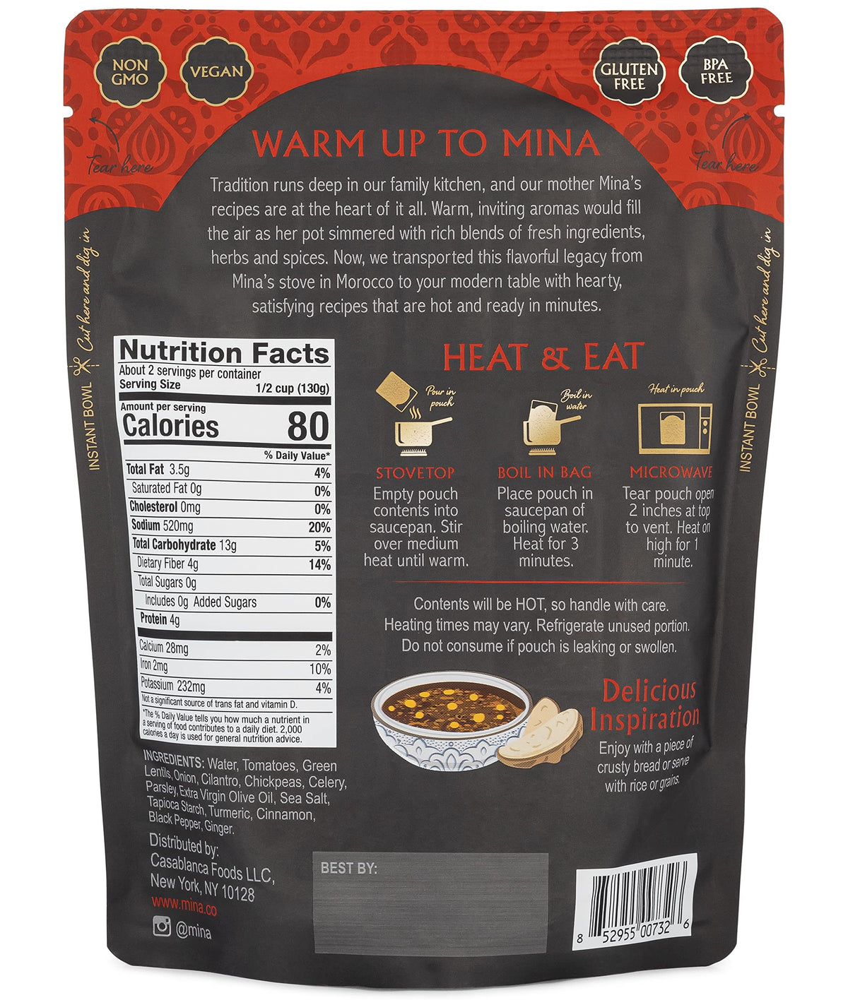 Mina Harira close-up shows chickpeas, lentils and hearty texture.