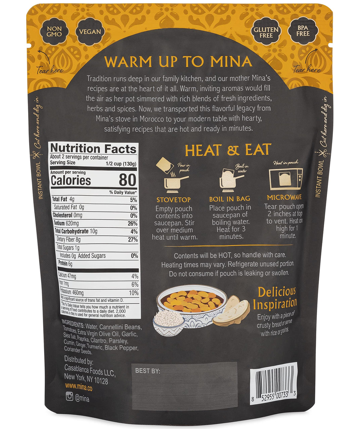 Mina Loubia stew ingredients close-up highlighting wholesome plant protein.