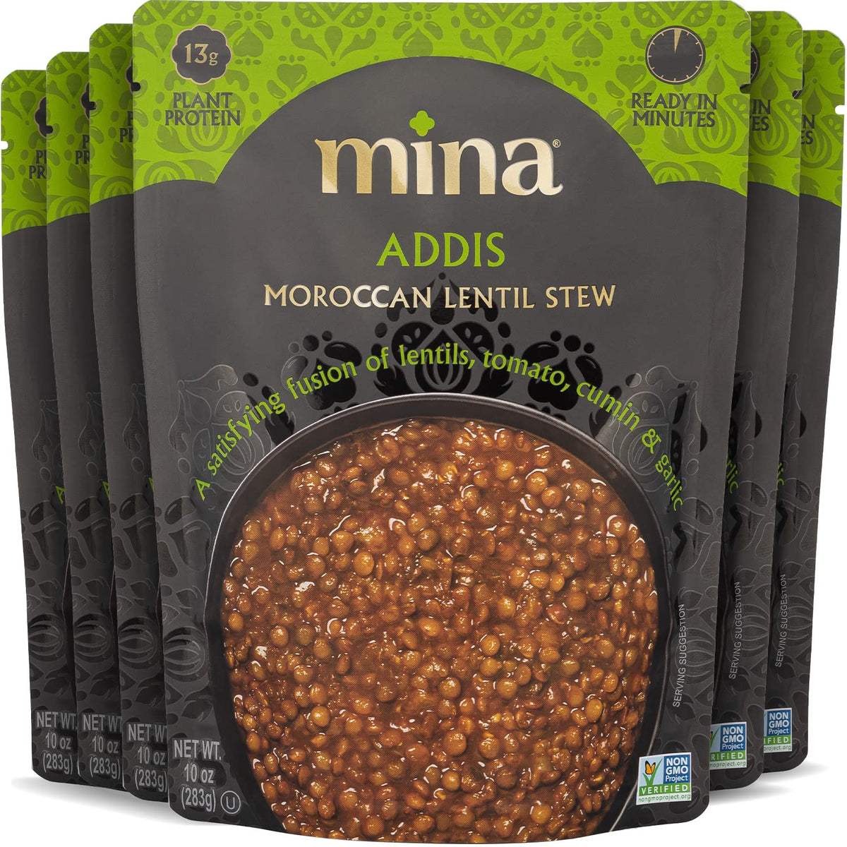 Mina Moroccan Lentils ready-to-eat pack for quick, protein-packed meals.