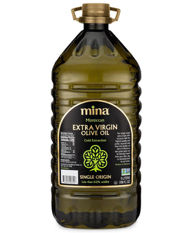 Mina Moroccan olive oil bottle, 5L, highlighting single-origin purity.