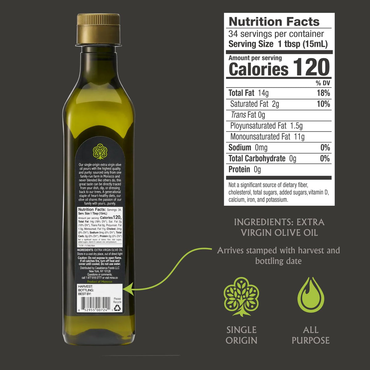 Mina Moroccan Olive Oil being poured, revealing a light, smooth flavor.