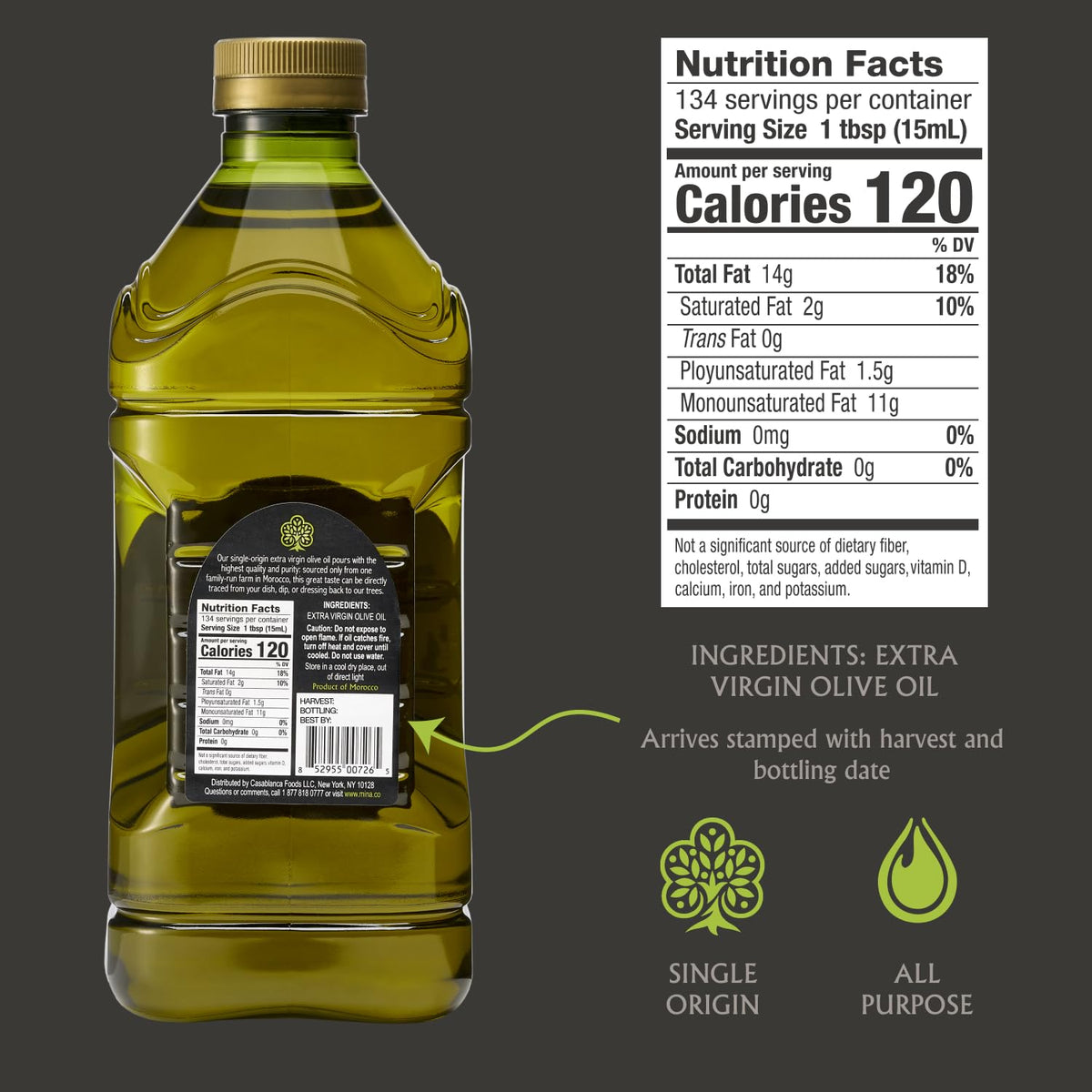 Mina olive oil pouring glass showing smooth drizzle for dressings