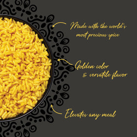 Mina Saffron Rice with extra virgin olive oil enhances flavor and sheen.