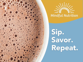 Mindful Morning ashwagandha capsules displayed with cocoa powder for balanced mood support