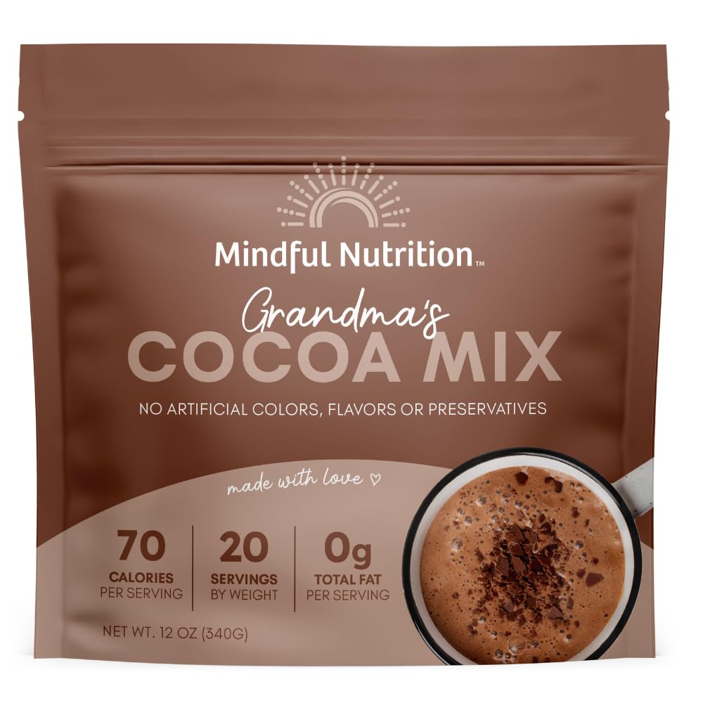 Mindful Nutrition Grandmas Organic hot chocolate packet close-up for cozy evening ritual.